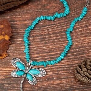 💎New Silver Vintage Design Turquoise Dragonfly Necklace